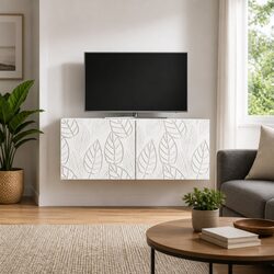 Wall-Mounted TV Cabinet 98 x 31 cm White Storage Unit Living Room Entertainment