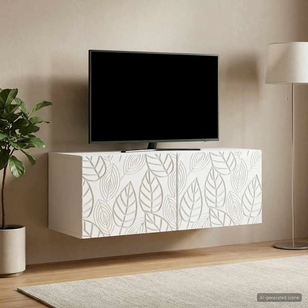 Wall-Mounted TV Cabinet Living Room 98 x 31 cm White Storage Unit