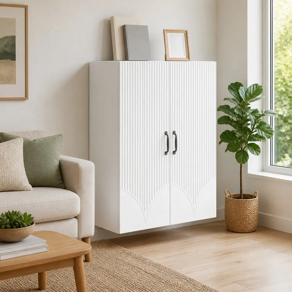 Wall-Mounted Storage Cabinet Living Room Bedroom Hallway 66 x 34.5 x 90 cm Engineered Wood White