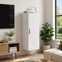 Wall-Mounted Storage Cabinet White Modern Engineered Wood Shelving Unit 90cm