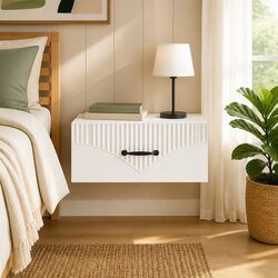 Bedside Table Wall-Mounted White Compact Bedroom Nightstand Drawer Storage Shelf