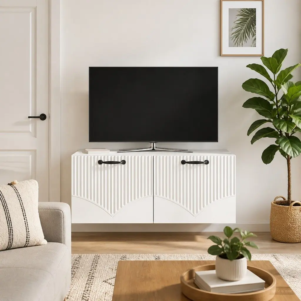 Wall-Mounted TV Cabinet for Living Room White Modern Media Storage Unit 78.5 x 31 x 30 cm