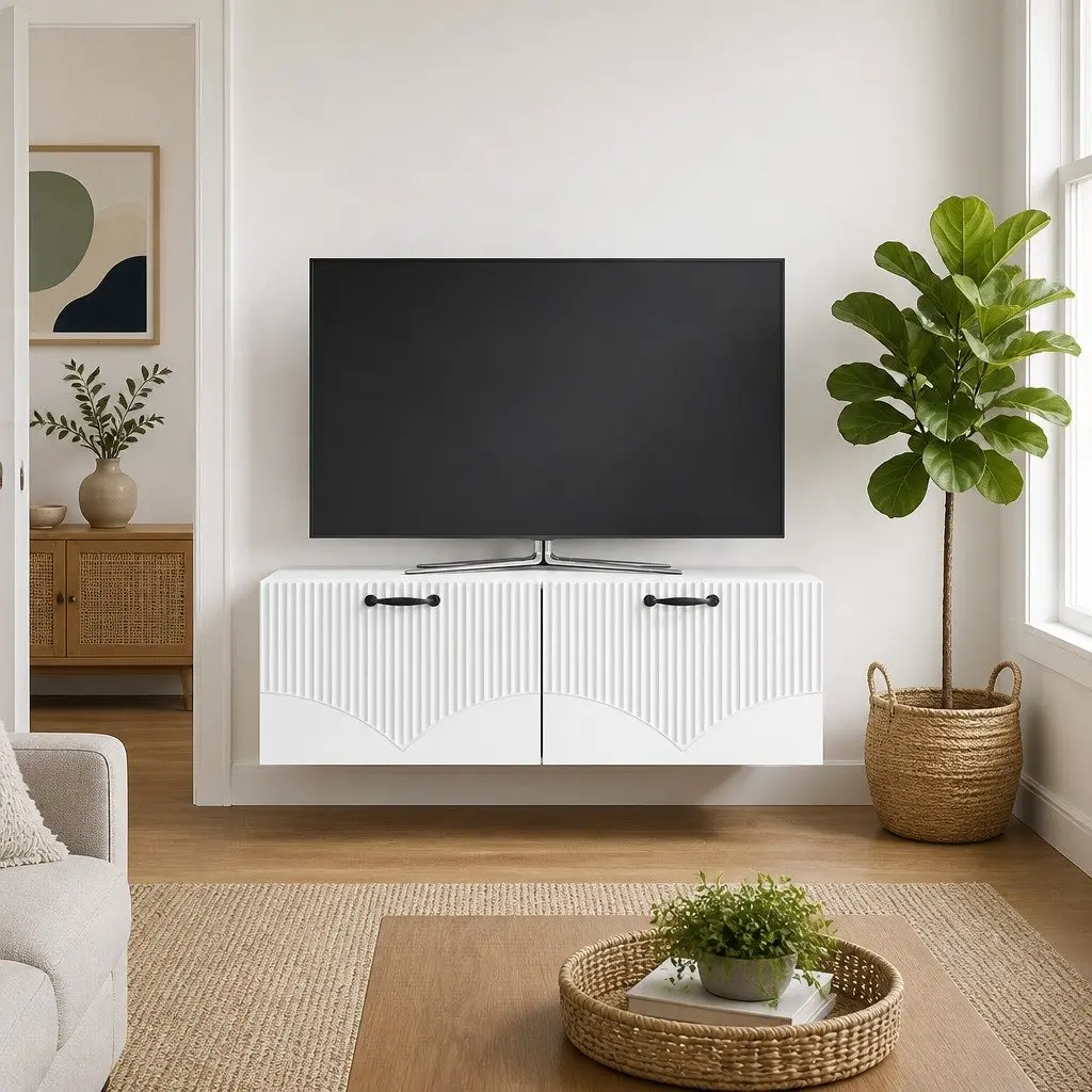Wall-Mounted TV Cabinet White Modern Storage Unit Living Room 98 x 31 x 30 cm
