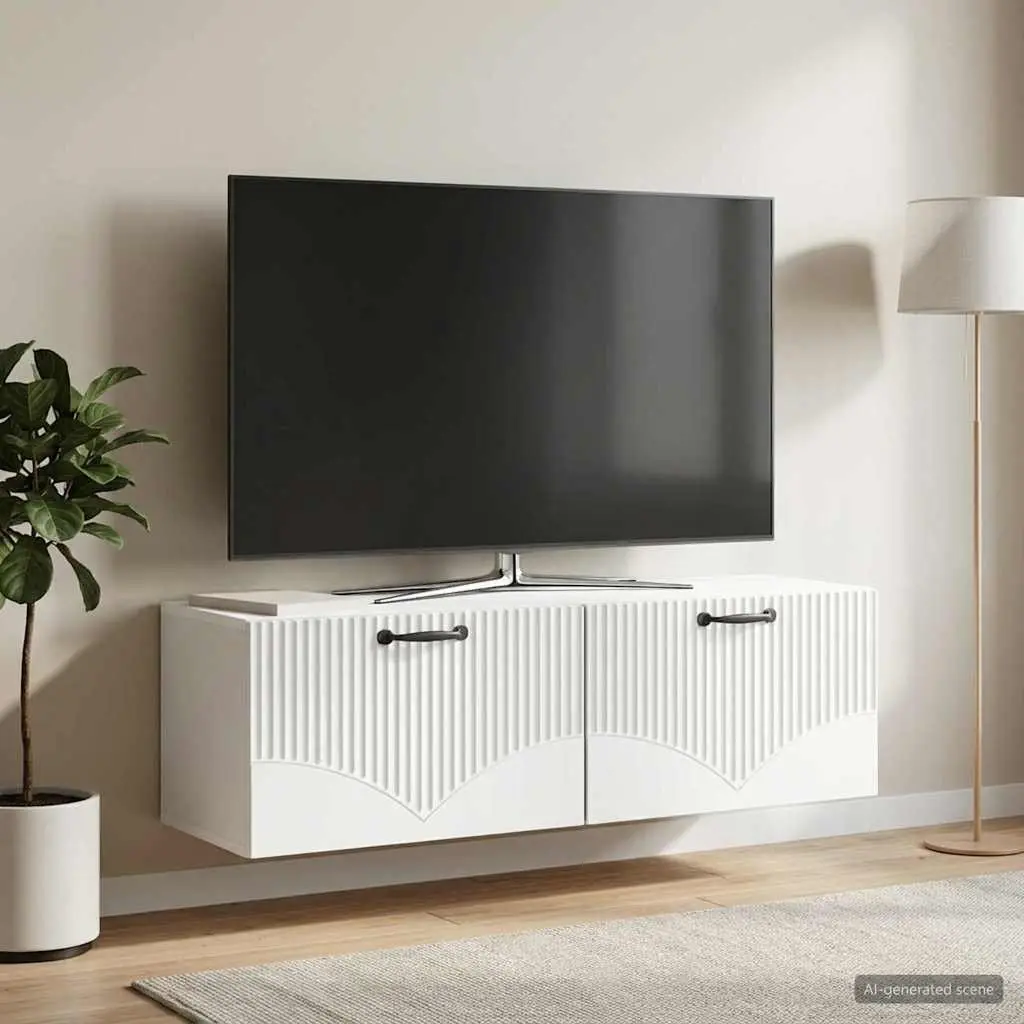 Wall-Mounted TV Cabinet White Modern Storage Unit Living Room 98 x 31 x 30 cm