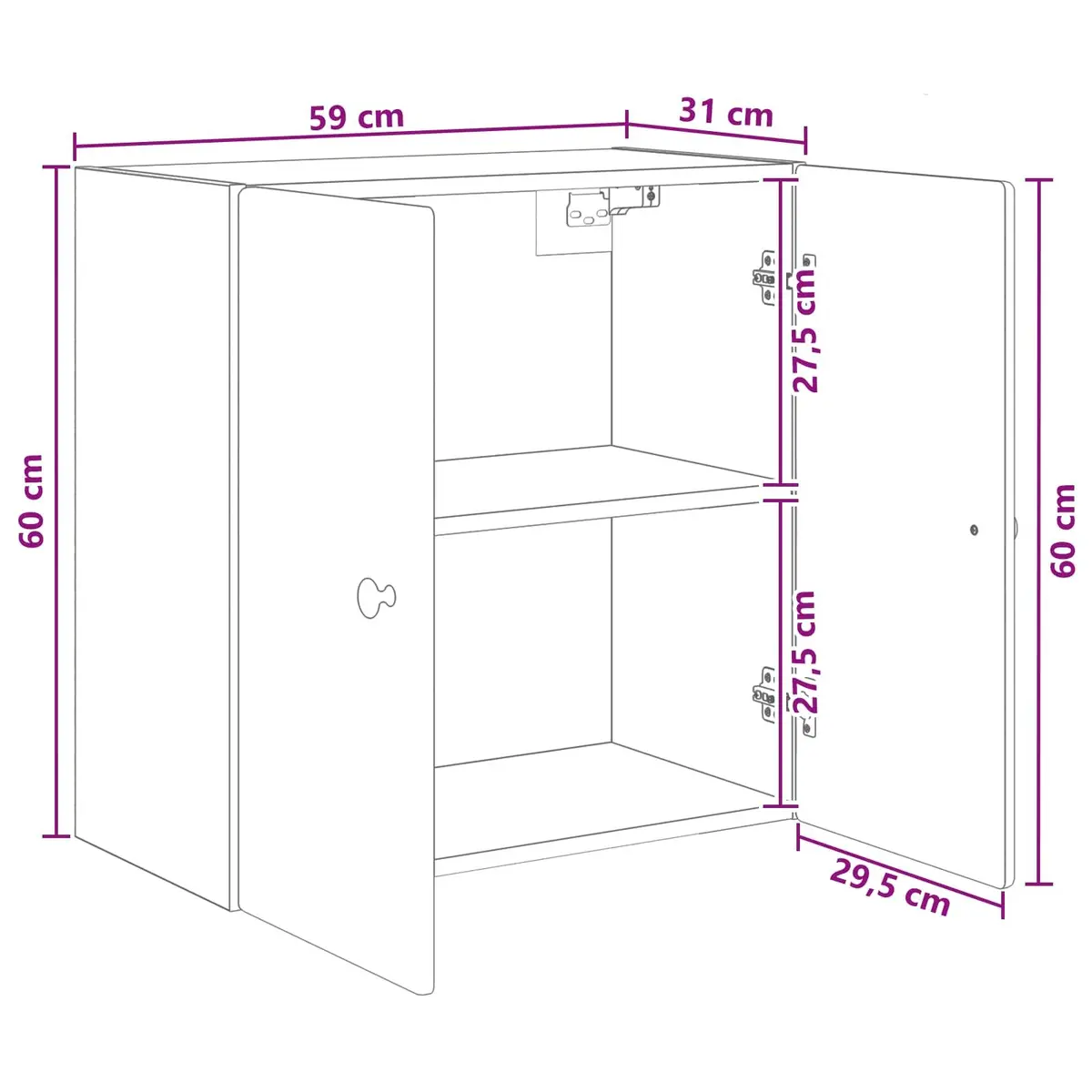 Wall-Mounted Storage Cabinet Living Room Bedroom 59x31x60cm Engineered Wood Shelves Door