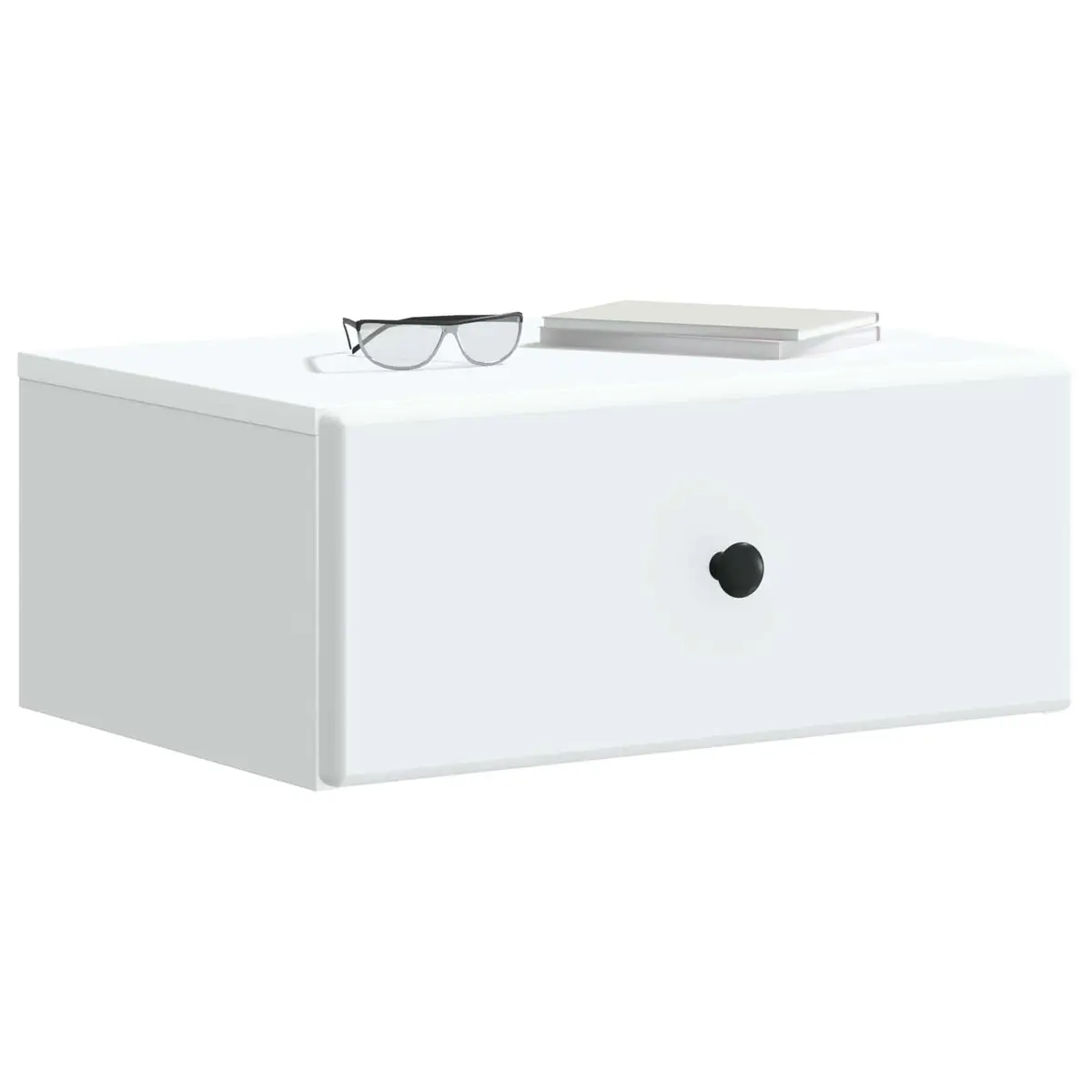 Bedside Cabinet Wall-Mounted White Compact Modern Bedroom Storage Drawer Shelf