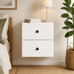Bedside Cabinet Wall-Mounted White Storage Drawer Compartment Bedroom Furniture