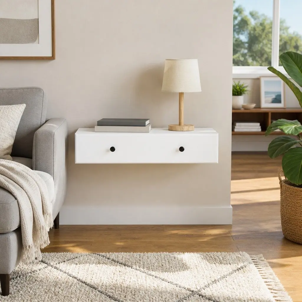 Wall-Mounted Side Table for Lounge Bedroom Home Office White 87.5cm