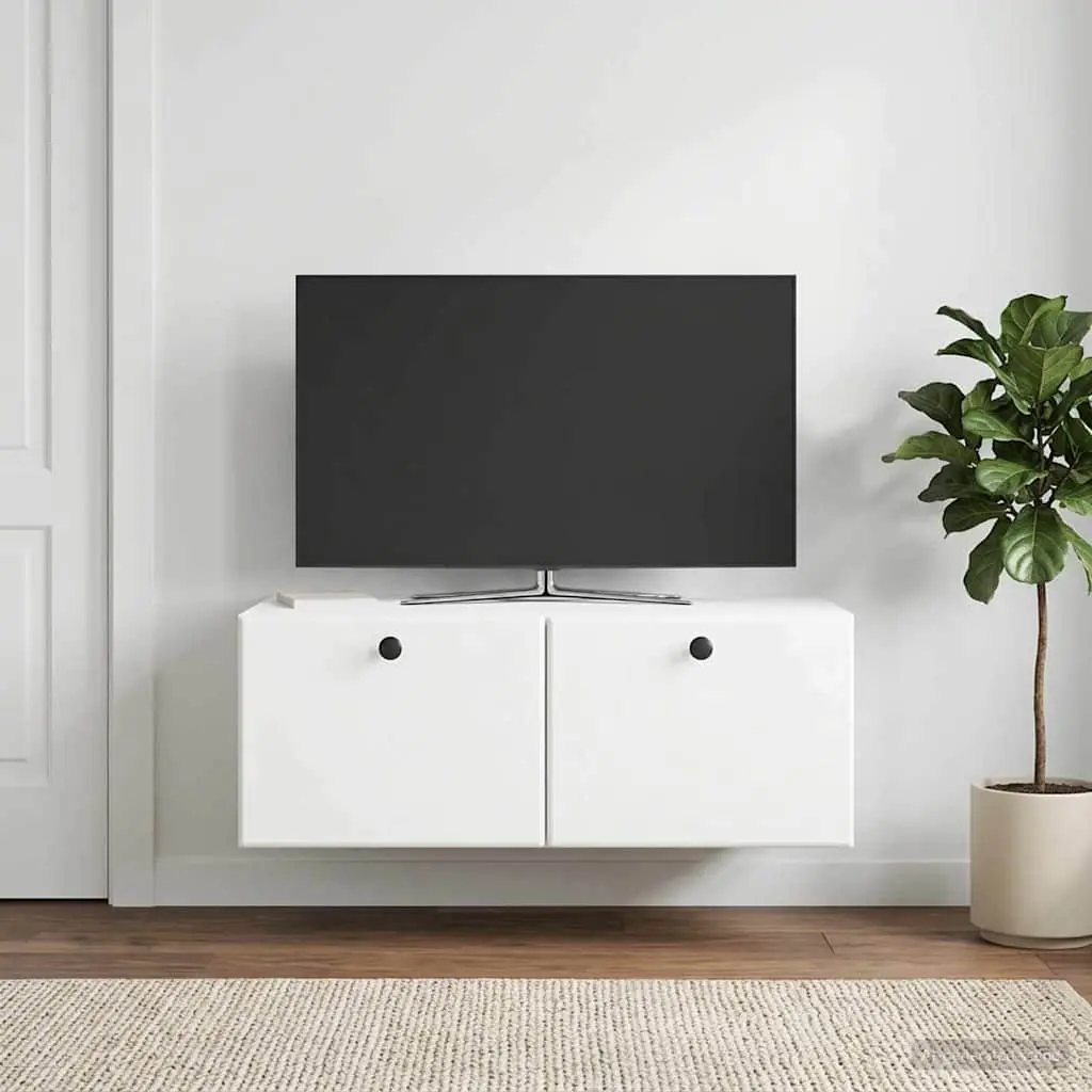 Wall-Mounted TV Cabinet Living Room 78.5 x 41 x 30 cm White Engineered Wood Storage Unit