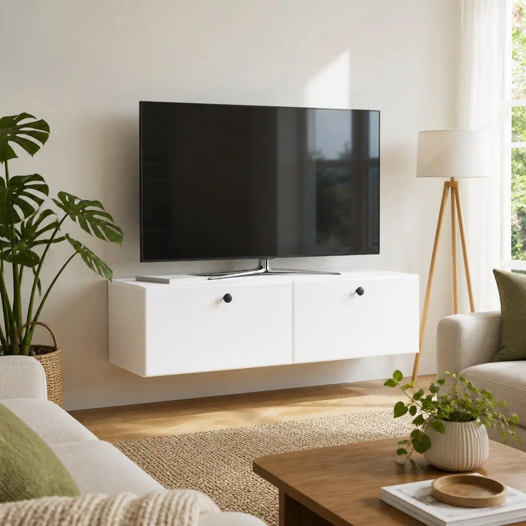 Wall-Mounted TV Cabinet Living Room 98 x 41 x 30 cm White Storage Unit