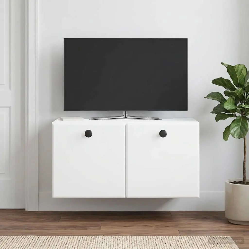Wall-Mounted TV Cabinet Living Room 59.5 x 31 x 30 cm White Engineered Wood Storage Unit