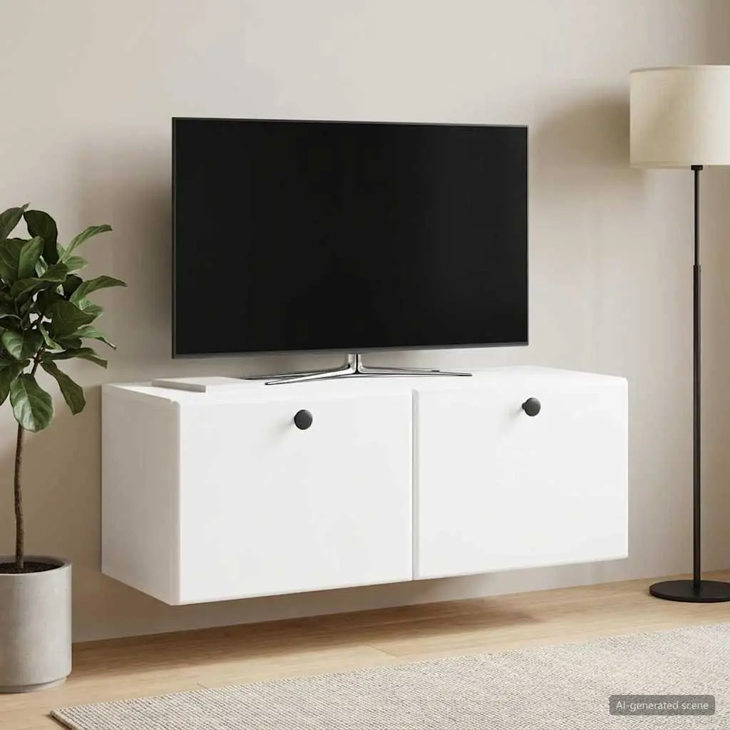 Wall-Mounted TV Cabinet Living Room 78.5 x 31 x 30 cm White Engineered Wood Storage Unit
