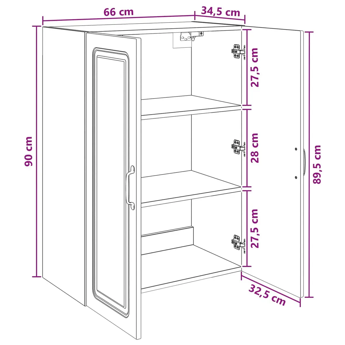 Wall-Mounted Storage Cabinet for Home Office Studio 66x34.5x90cm Engineered Wood White Shelving Unit