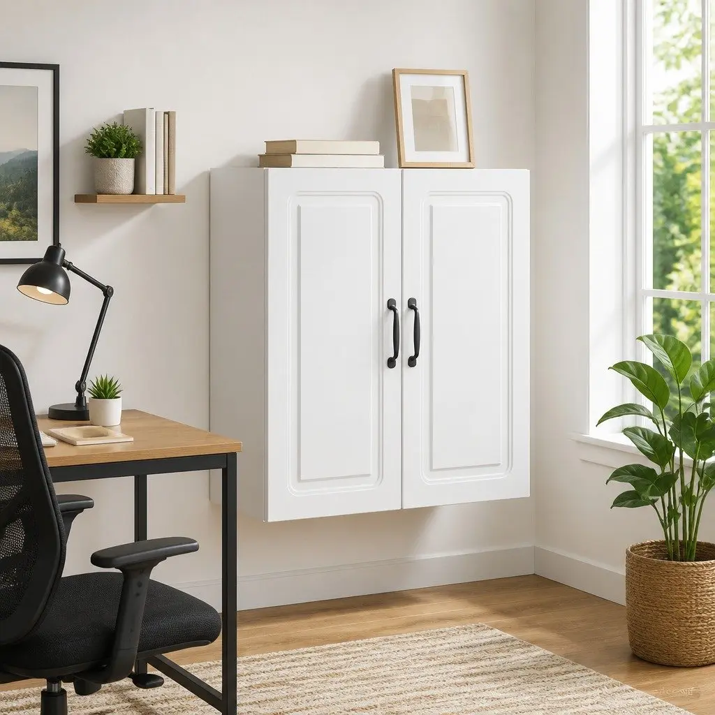 Wall-Mounted Storage Cabinet for Home Office Studio 59x31x60cm Engineered Wood White