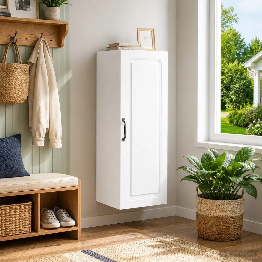 Wall-Mounted Storage Cabinet Home Office Studio 33 x 34.5 x 90 cm White Engineered Wood Shelving