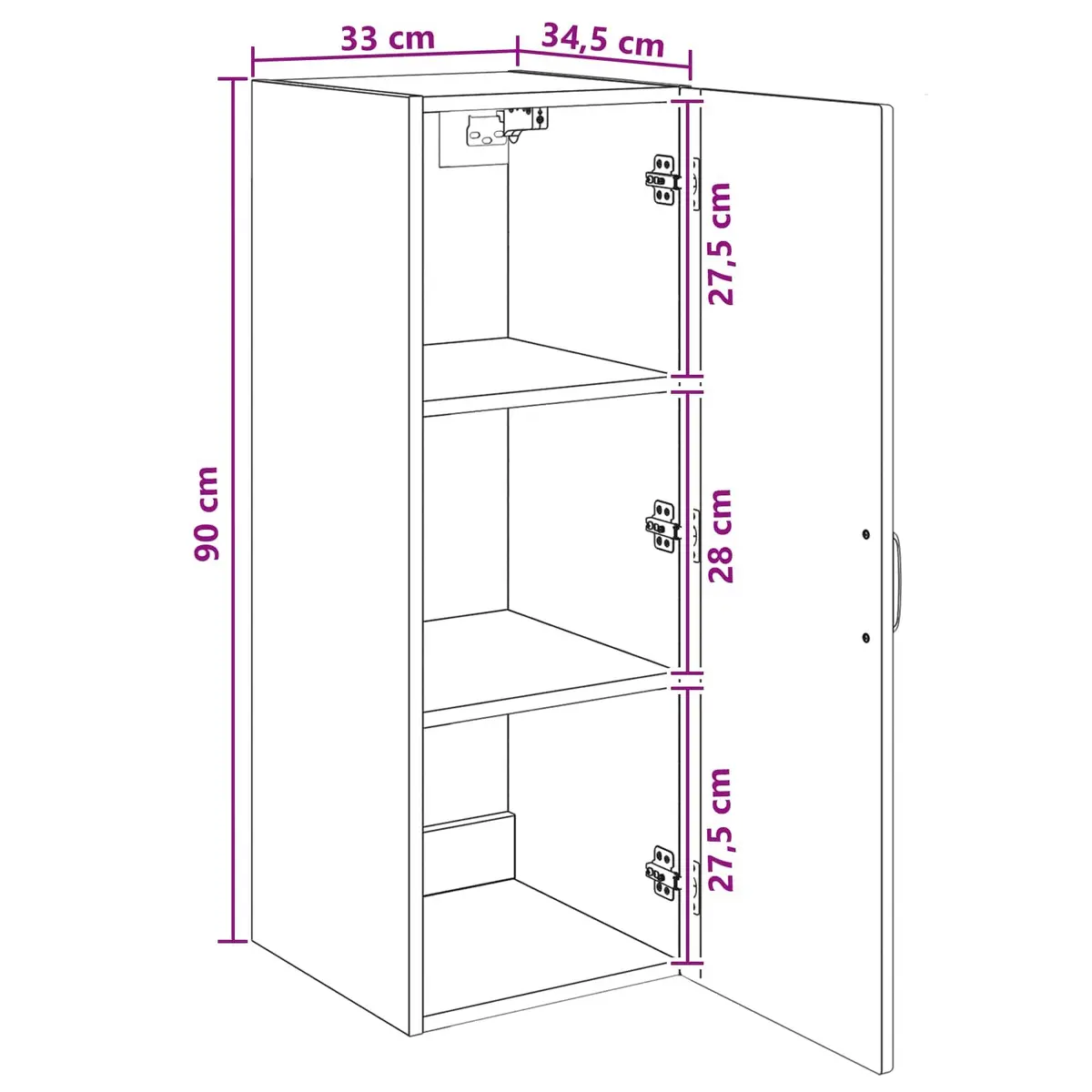 Wall-Mounted Storage Cabinet Home Office Studio 33 x 34.5 x 90 cm White Engineered Wood Shelving