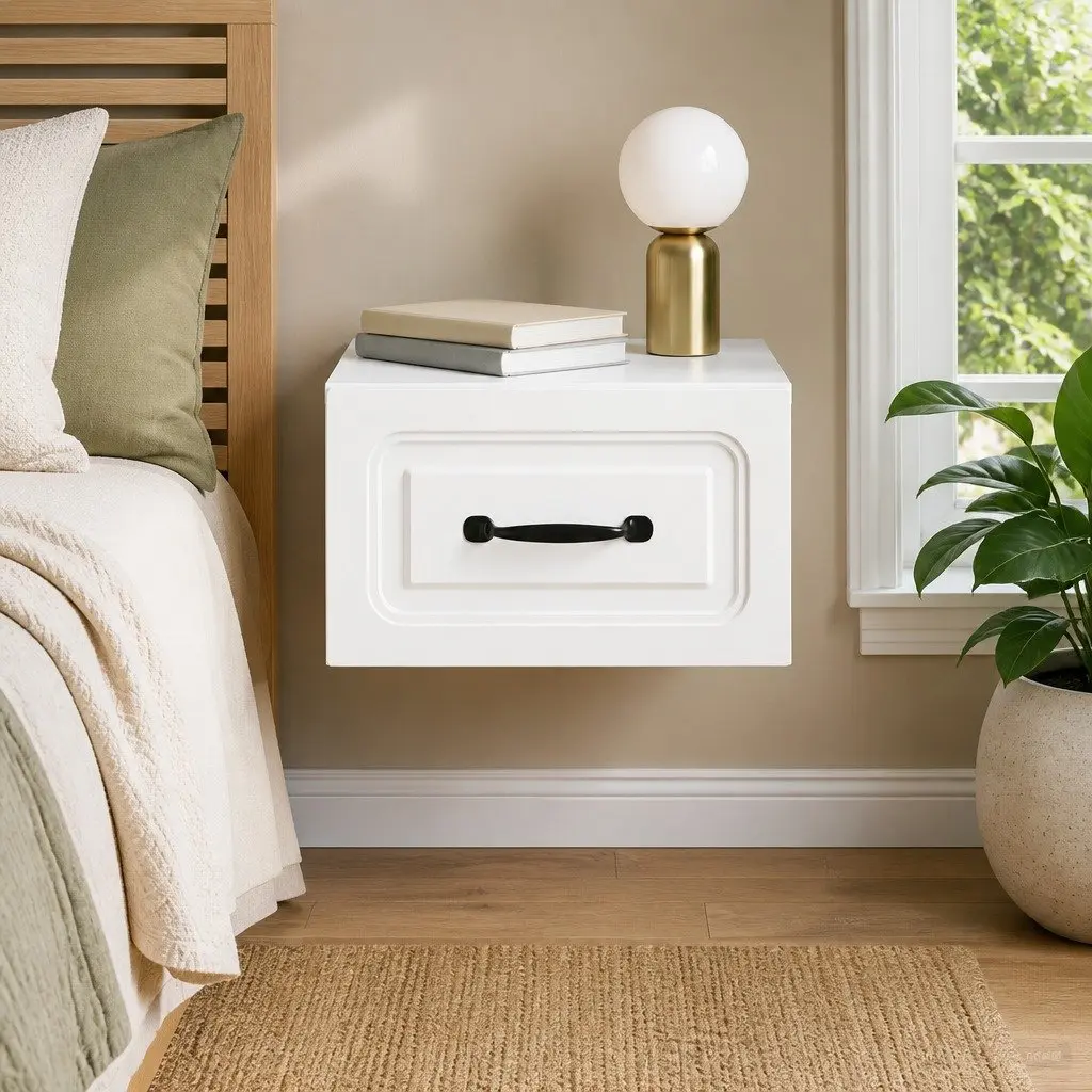 Bedside Cabinet Wall-Mounted White Storage Drawer Shelf Bedroom Nightstand Table