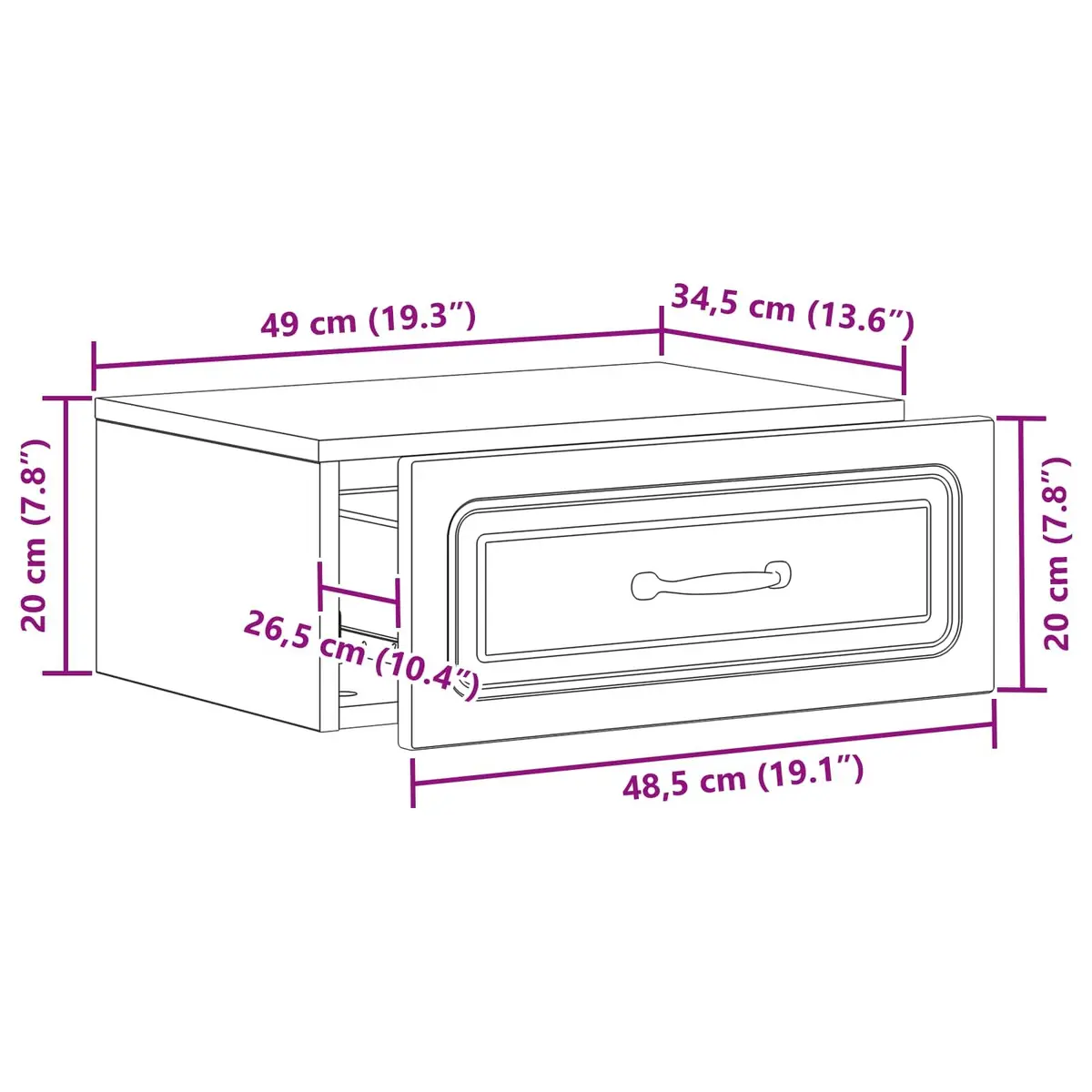 Wall-Mounted Bedside Cabinet White Modern Bedroom Storage Table 49 x 34.5 x 20