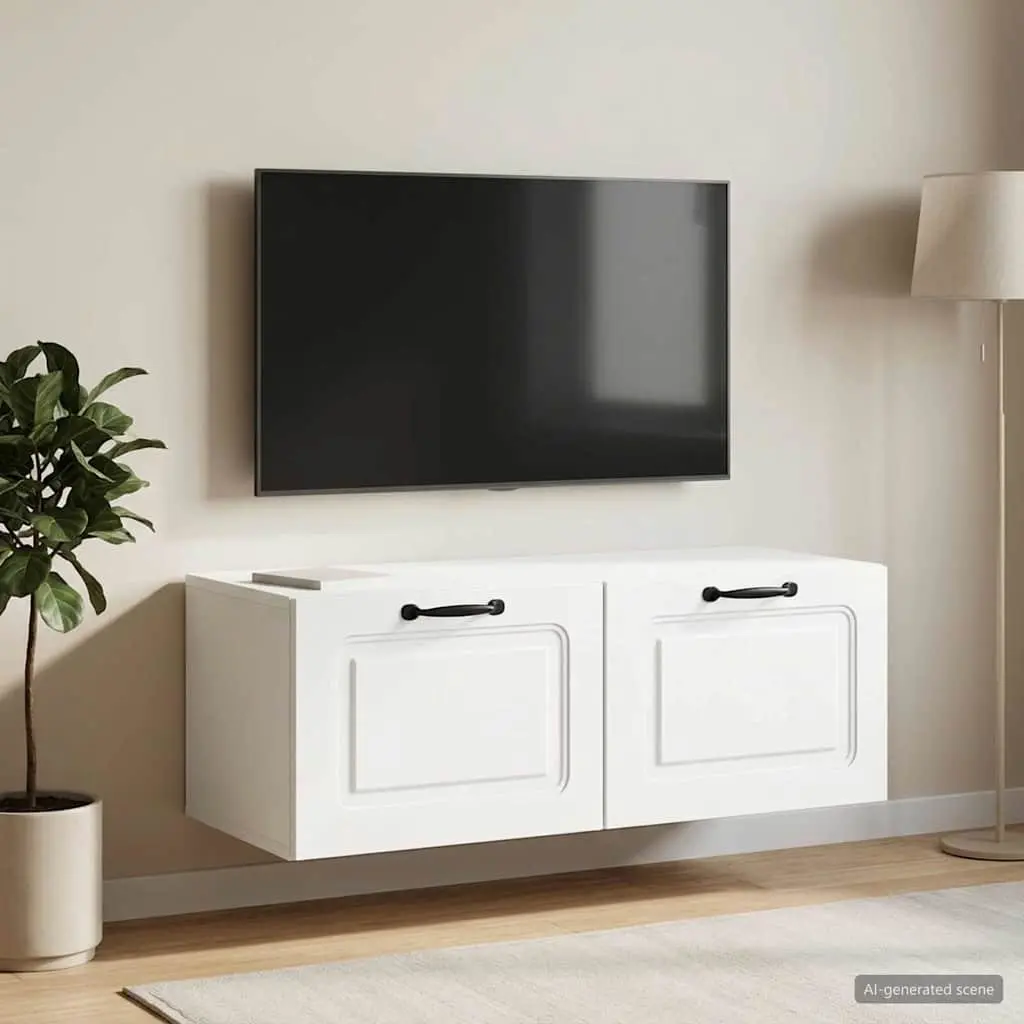 Wall-Mounted TV Cabinet Entertainment Unit Storage Shelving White 78.5 x 41 x 30 cm