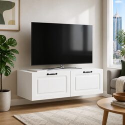 Wall-Mounted TV Cabinet: 98 x 41 x 30 cm, White, Engineered Wood