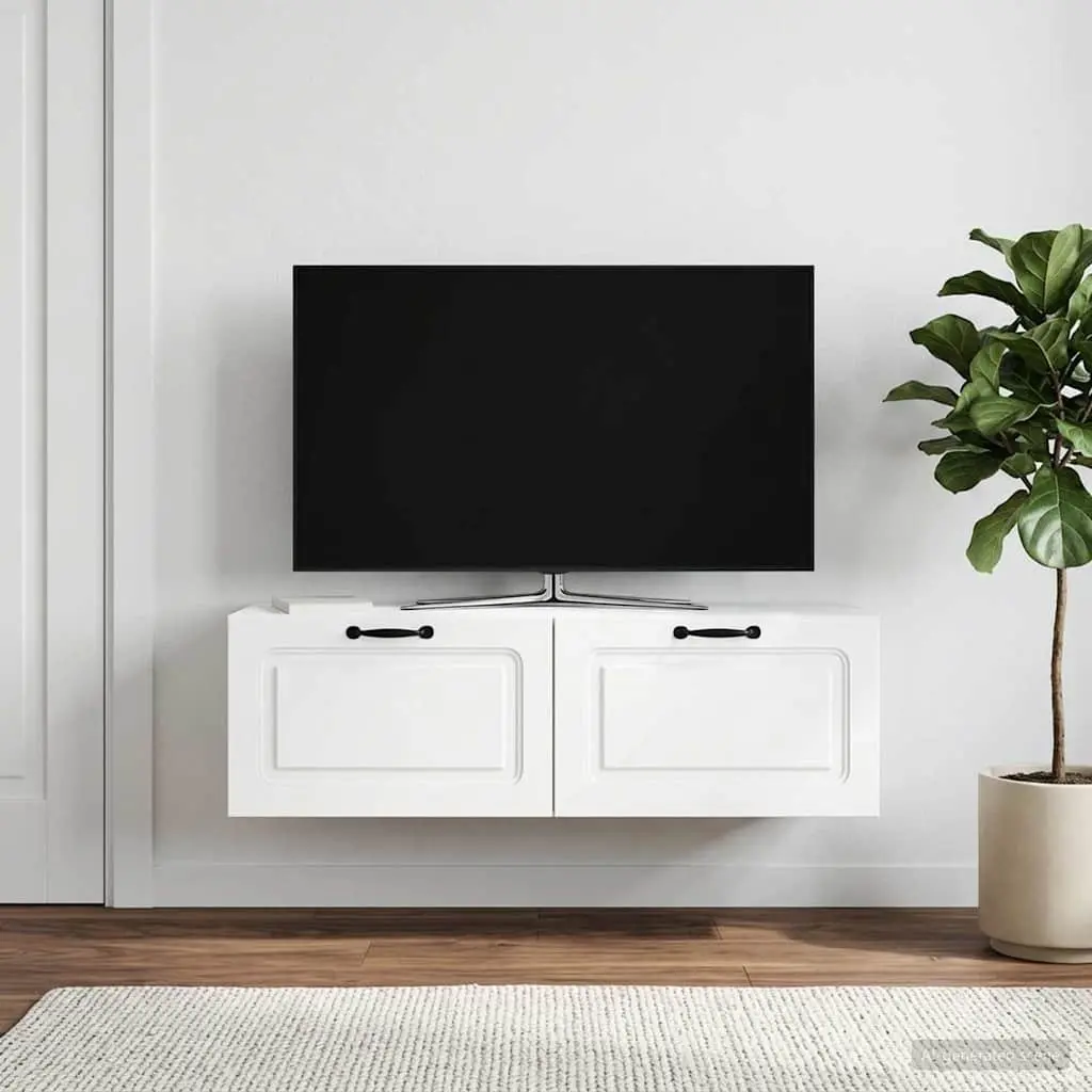 Wall-Mounted TV Cabinet Entertainment Unit Living Room White Engineered Wood 98 x 41 x 30 cm