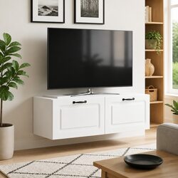Wall-Mounted TV Cabinet Specifications: 98 x 31 x 30 cm, White