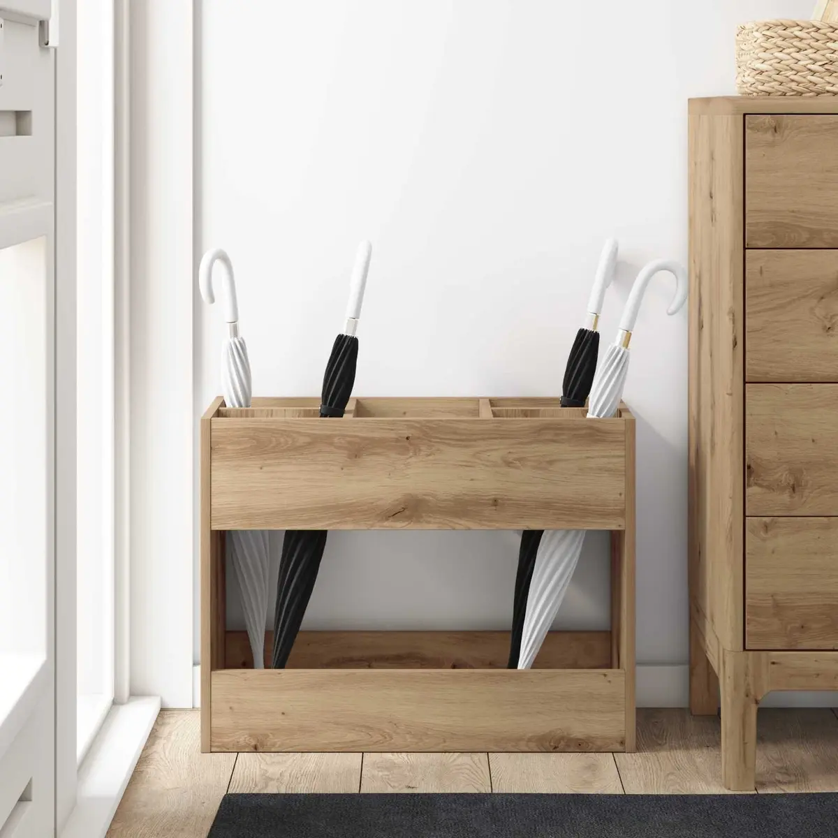 Wooden Umbrella Stand Storage Rack Hallway Entryway Modern Brown Engineered Wood