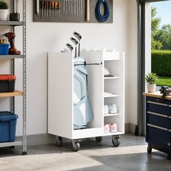Specifications of a White Wooden Golf Cabinet with Shelves