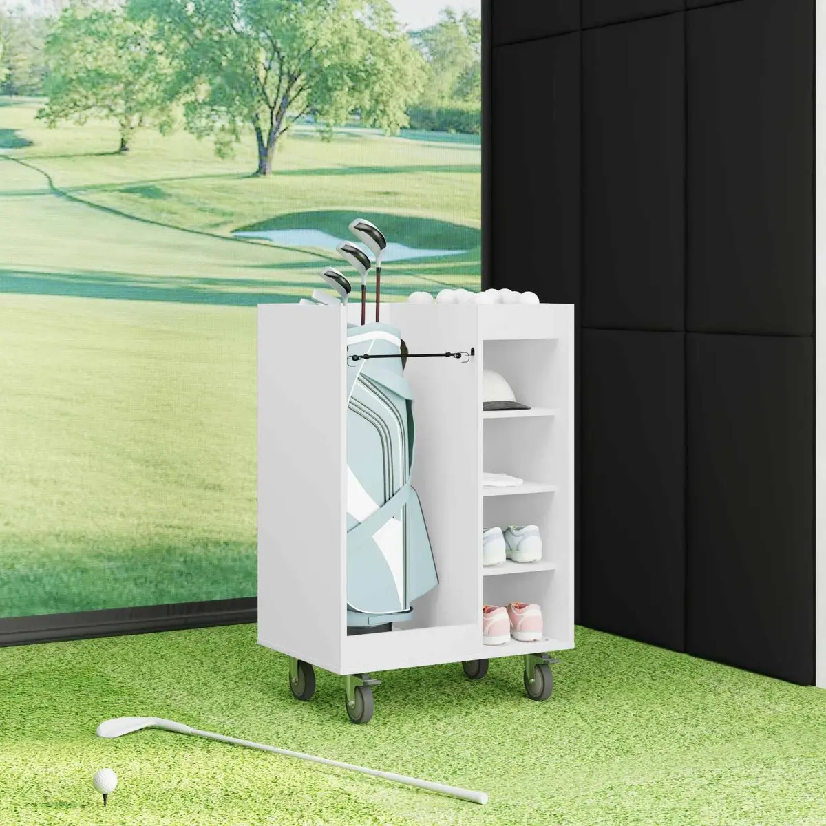 Golf Cabinet Storage Organizer Indoor Garage Shelving Unit White 65 x 45 x 98 cm