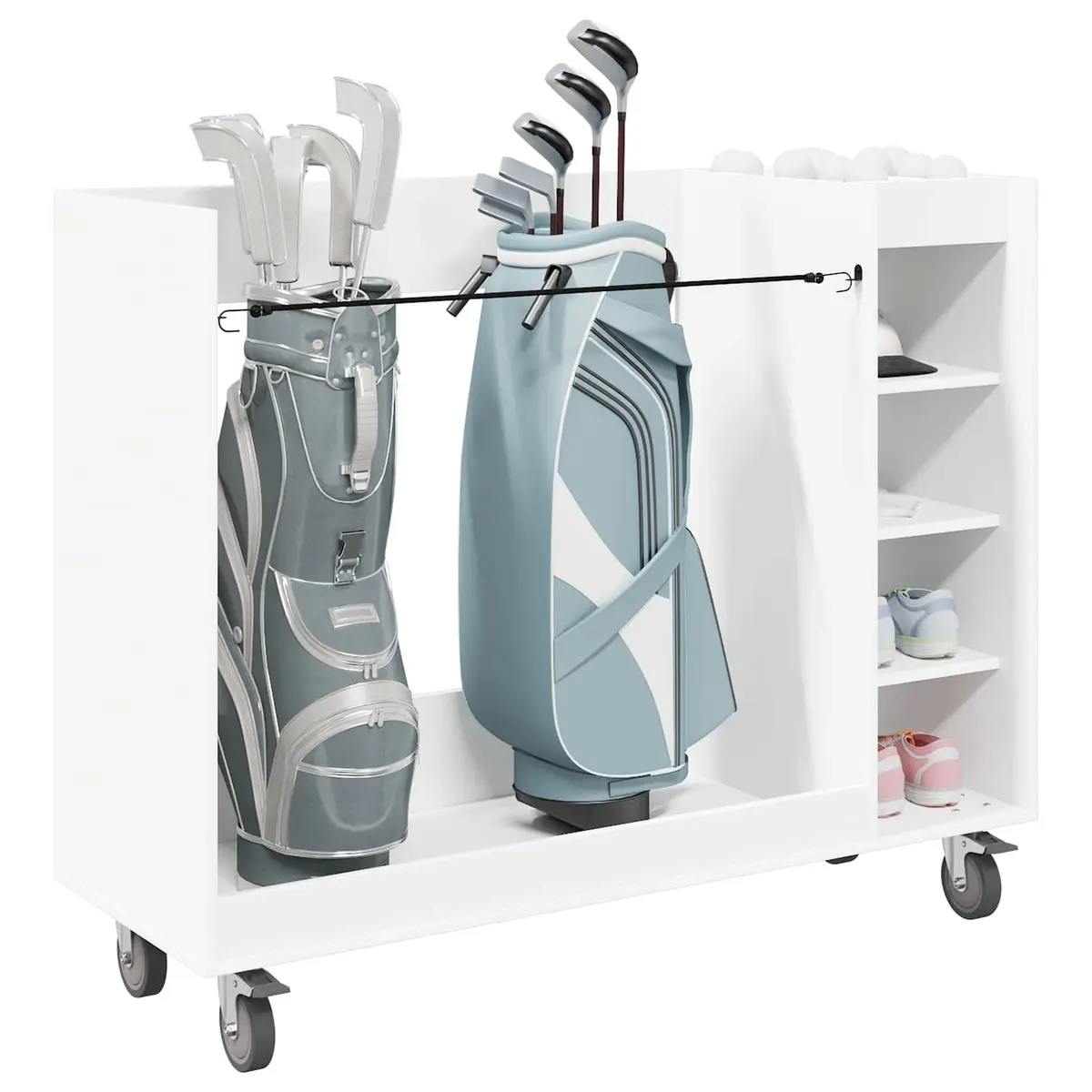 White Wooden Golf Cabinet Storage Organizer with Shelves Indoor Home Garage