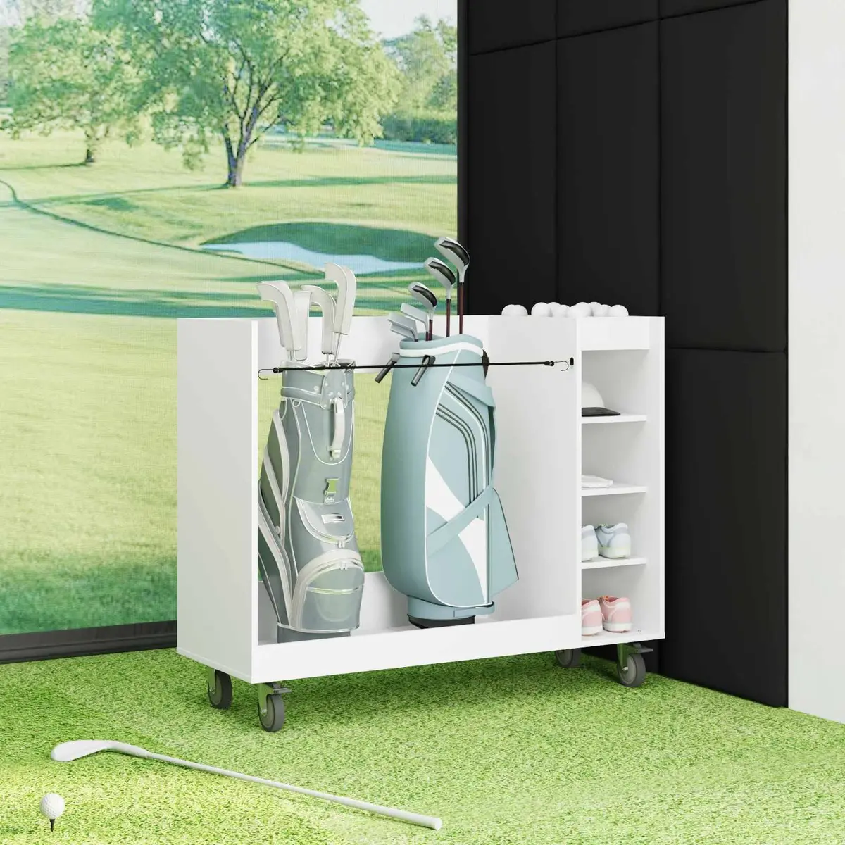 White Wooden Golf Cabinet Storage Organizer with Shelves Indoor Home Garage