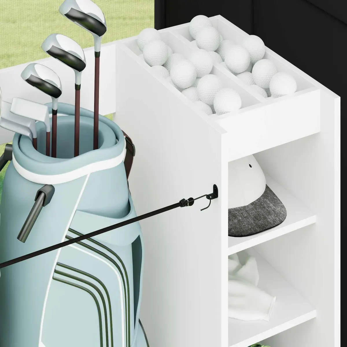 White Wooden Golf Cabinet Storage Organizer with Shelves Indoor Home Garage