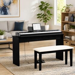 Keyboard Stand Specs: 120 x 32 x 64 cm in Black Oak