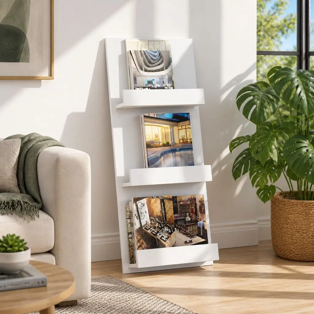 Magazine Rack with Shelf for Living Room Office Bedroom 43cm