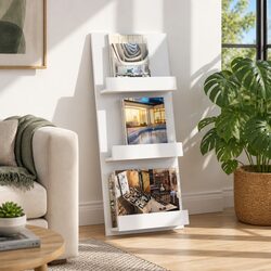 White Engineered Wood Magazine Rack with Shelf – 43x11x102 cm