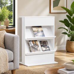 White Magazine Rack with Shelf: 70 x 41 x 96 cm Dimensions