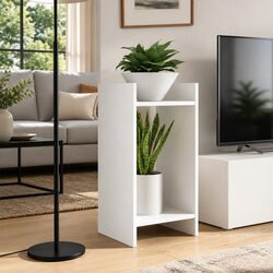 Plant Stand Set of 2: White Engineered Wood, 30x30x60cm