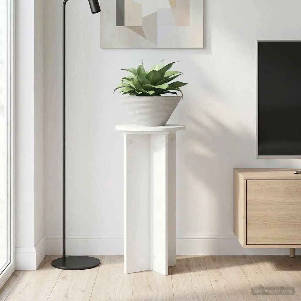 Plant Stand Indoor Use Set of 2 White Ø29.5 x 60 cm Modern Engineered Wood Display
