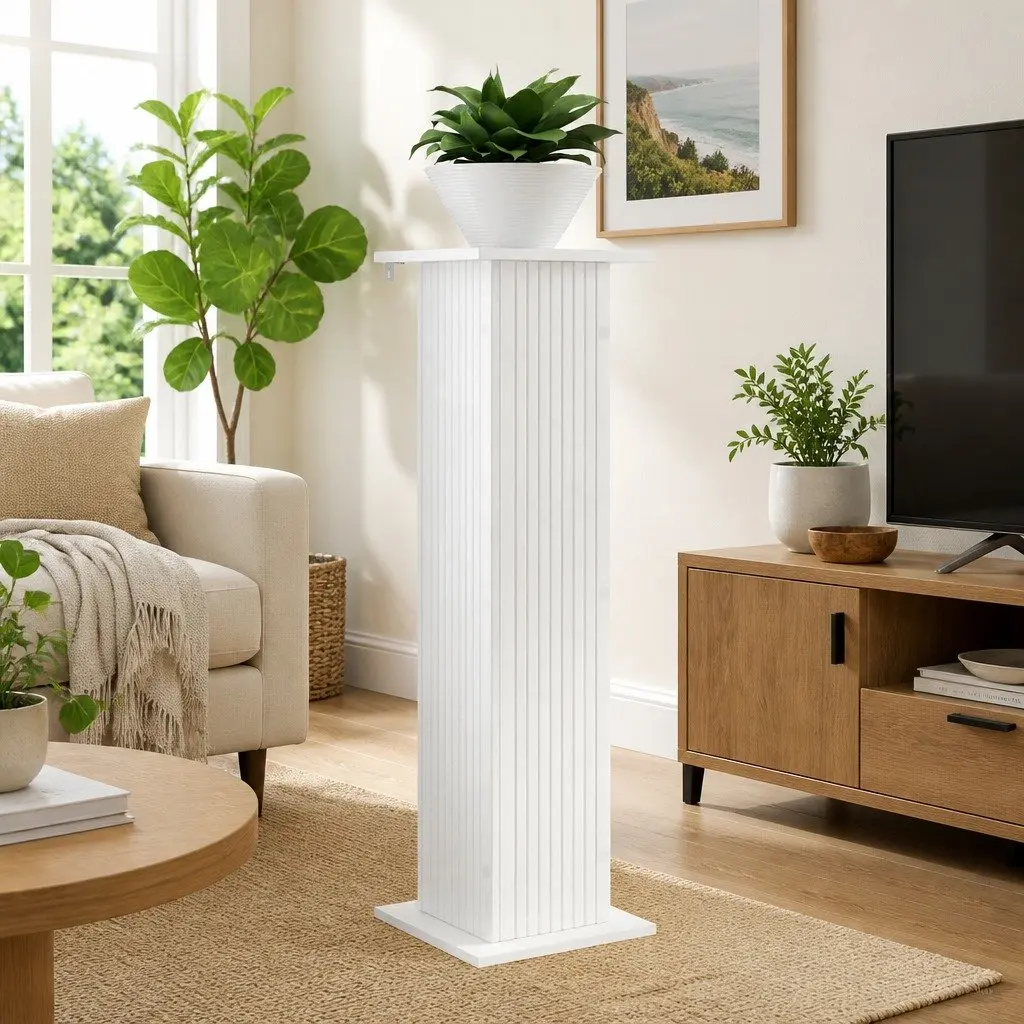 Plant Stand Indoor Use 2 Pieces White Engineered Wood Display Riser
