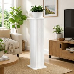 Plant Stand 2 Pieces White Indoor Display Riser Engineered Wood Home Garden