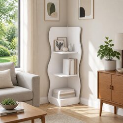 Corner Shelf White 34x33x102cm Wave Design Wall Storage Shelving Unit Modern