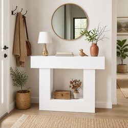 Console Table White Modern Entryway Living Room Accent Storage Shelf Furniture