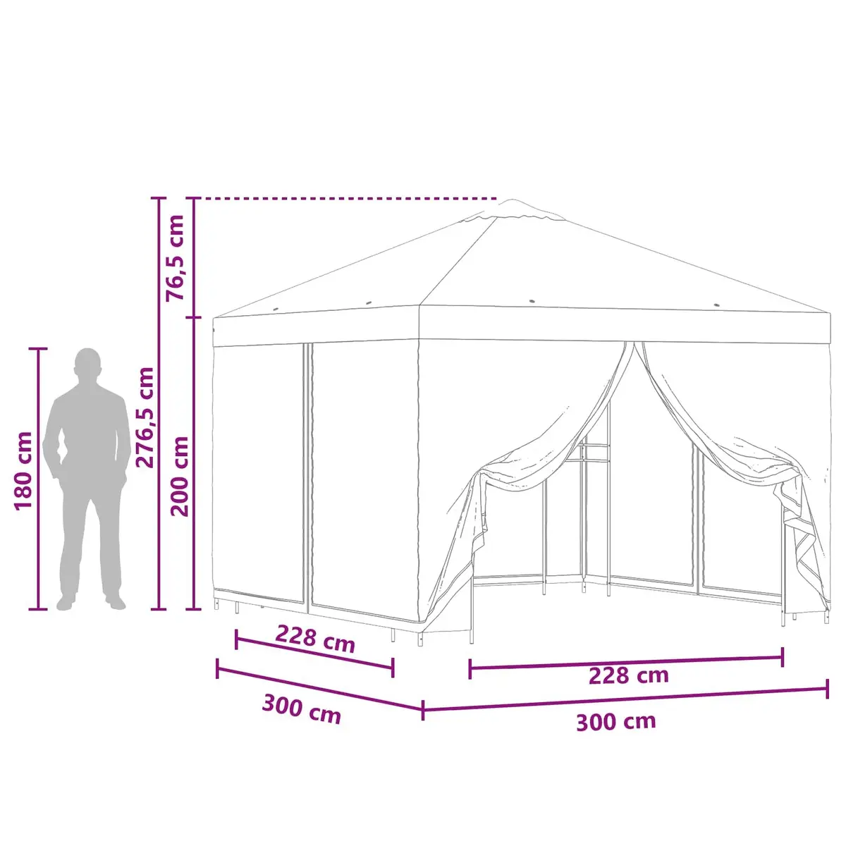 Garden Gazebo 3x3m Outdoor Canopy Shade Structure with Sidewalls Anthracite