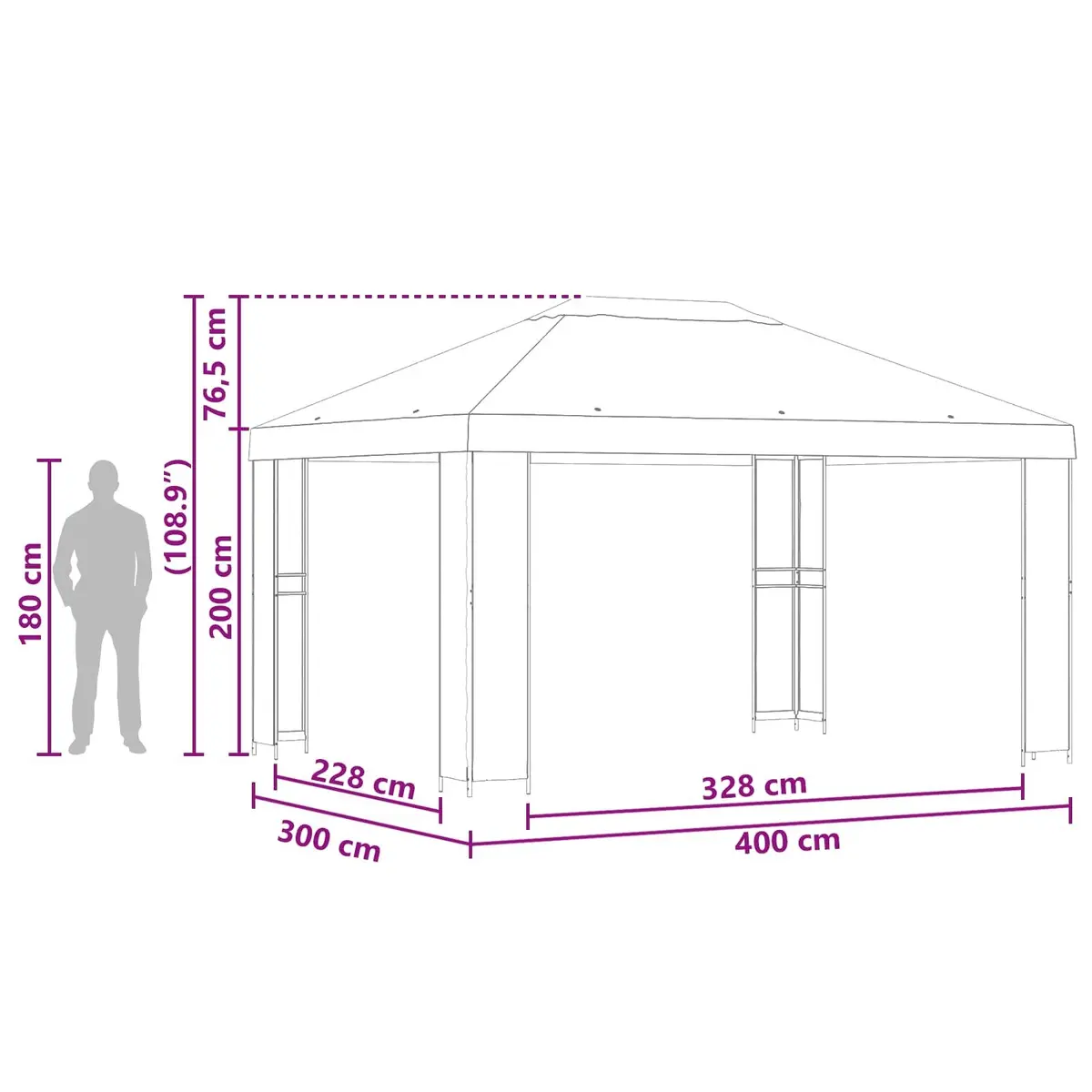 Gazebo 4 x 3 m Anthracite Outdoor Canopy Shade Structure Steel Frame Polyester