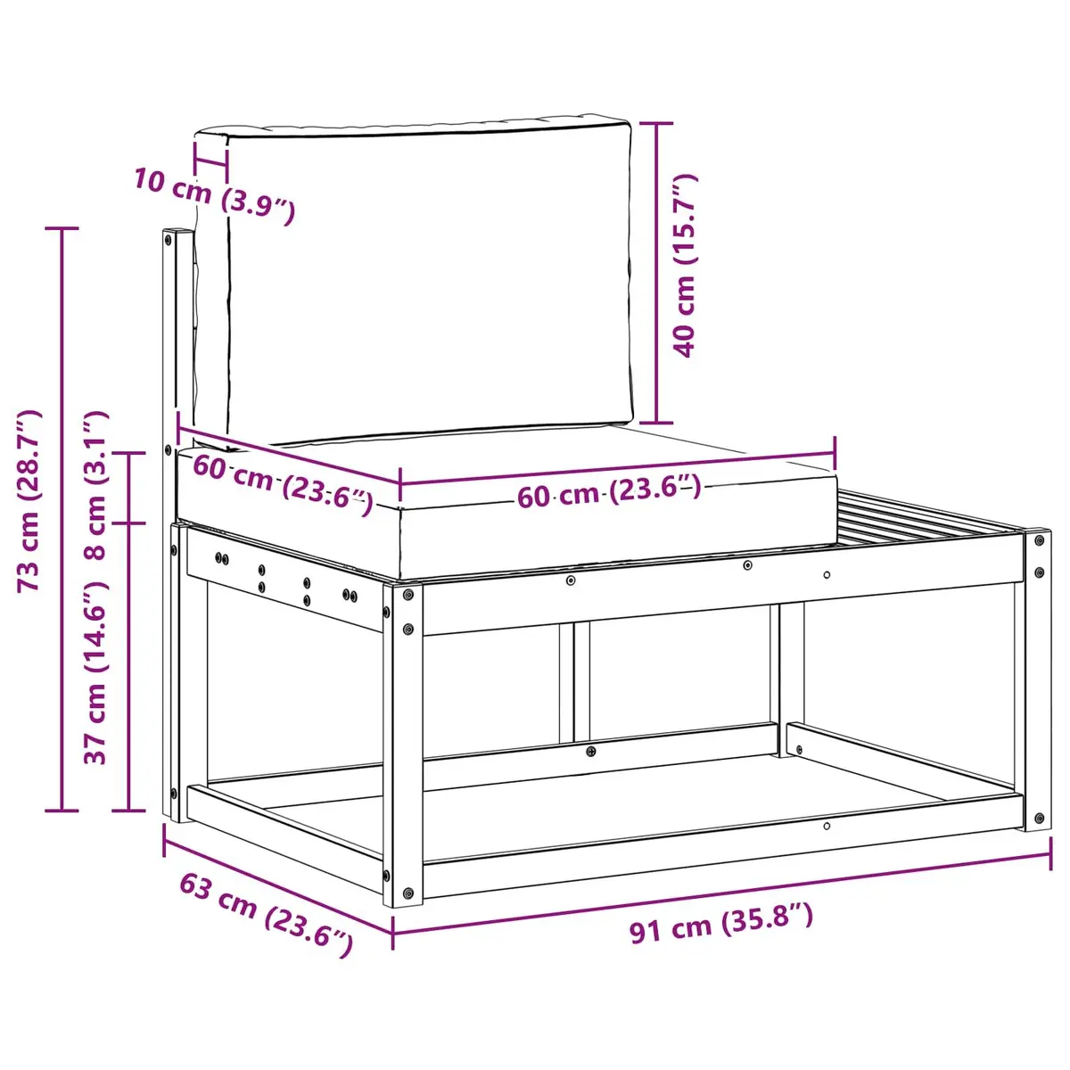 Outdoor End Sofa Modular Sectional Unit Garden Balcony Furniture Slatted Design