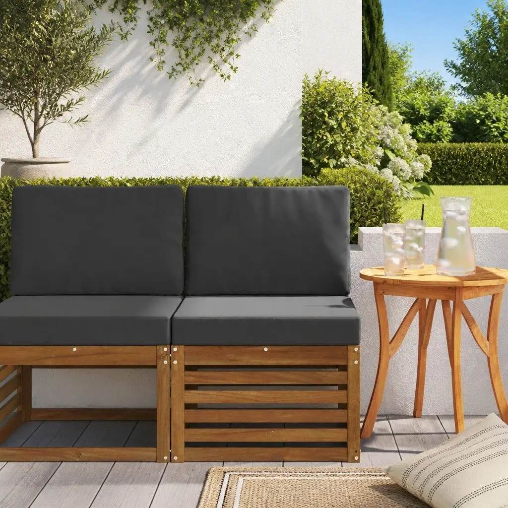 Outdoor Middle Sofa Solid Acacia Wood Brown Garden Patio Sectional Seating Unit