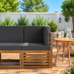 Outdoor Corner Sofa: Acacia Wood, Slatted Design, Brown