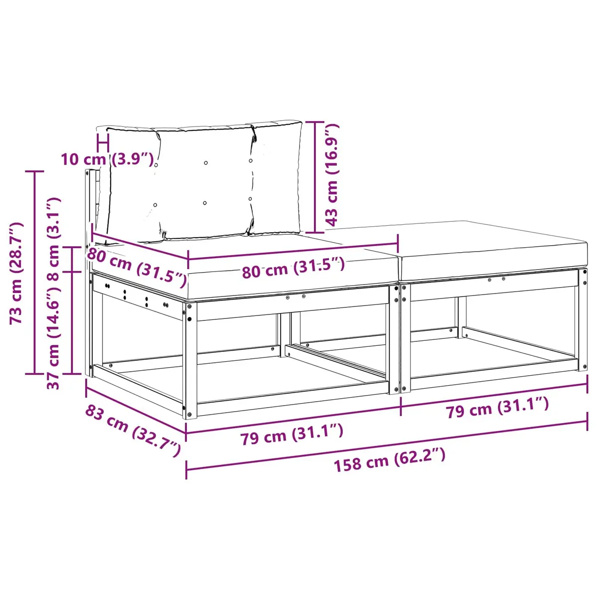 Outdoor Sectional Sofa Units Garden Patio Furniture 2 Piece