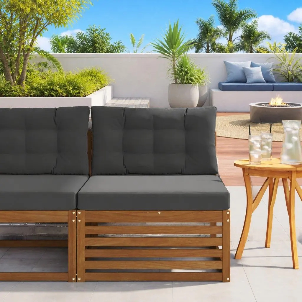 Outdoor Middle Sofa Section Acacia Wood Garden Patio Sectional Seating Brown