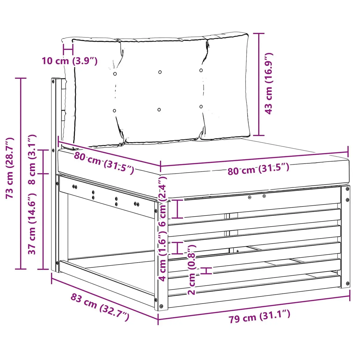 Outdoor Middle Sofa Section Acacia Wood Garden Patio Sectional Seating Brown
